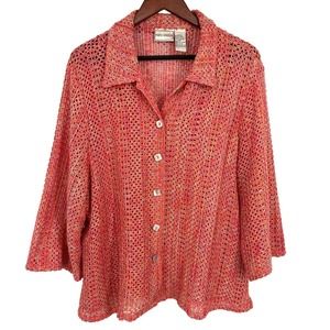 Napa Valley Womens Plus Size 2X Button Sweater Knit Blouse Shirt Top Red Pink